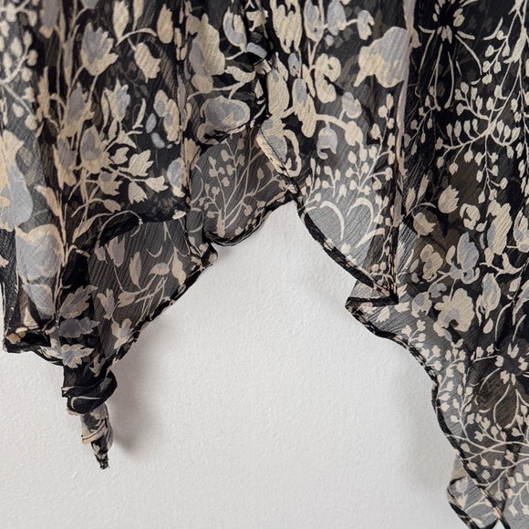 Charter Club Asymmetrical Silk Midi Skirt in Black, Cream & Blue Floral Design. - Picture 5 of 10